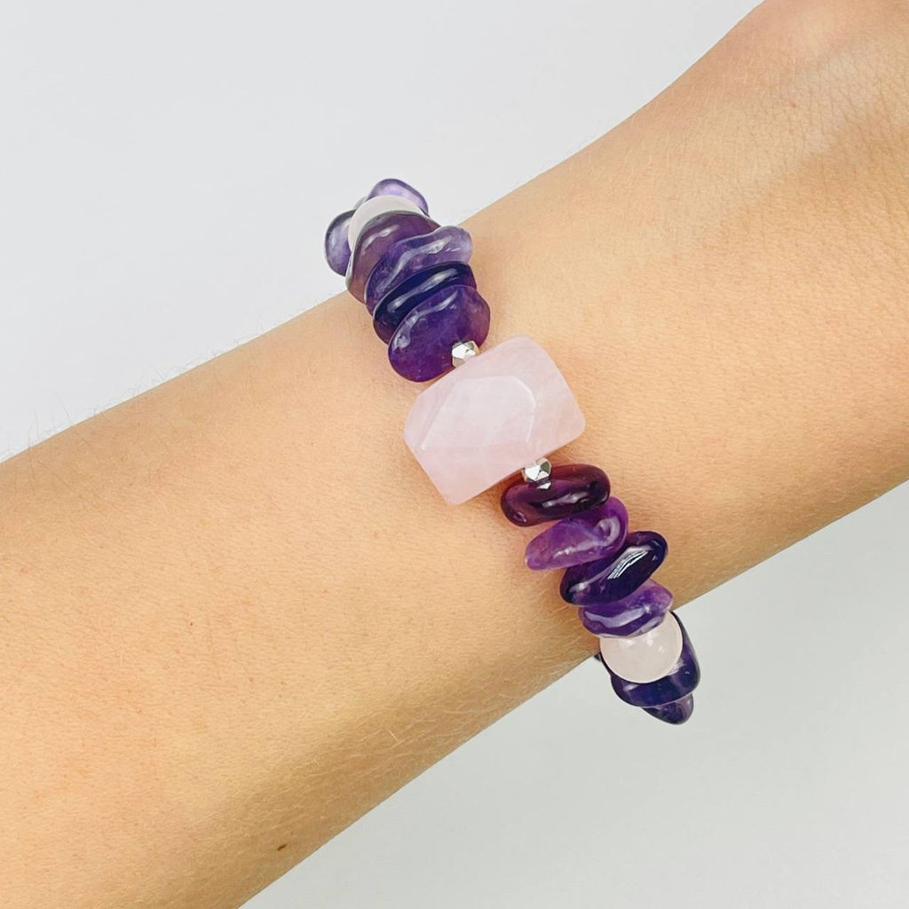 Браслет из Аметиста и Розового кварца - Радуга самоцветов фото 2