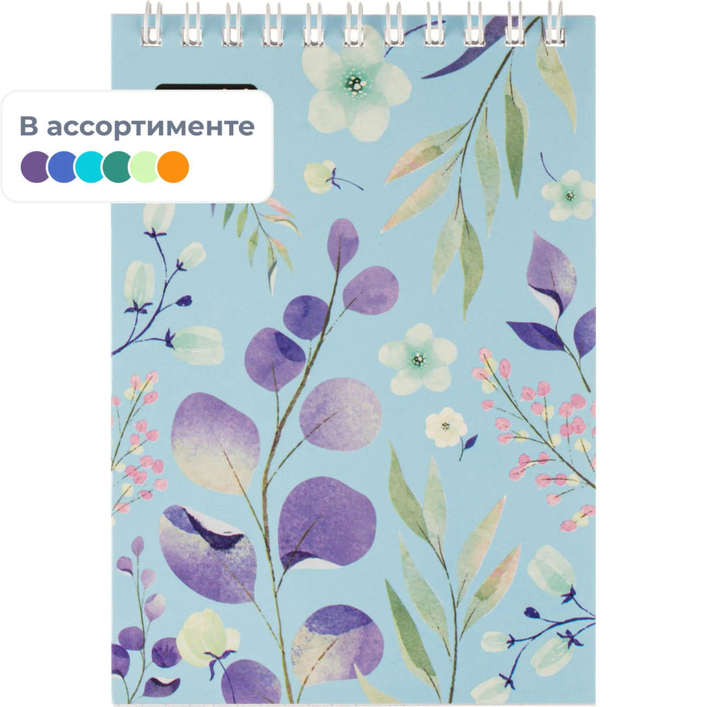 Блокнот А6,40л,клетка,гребень Цветы,в ассорт - Attache фото 2