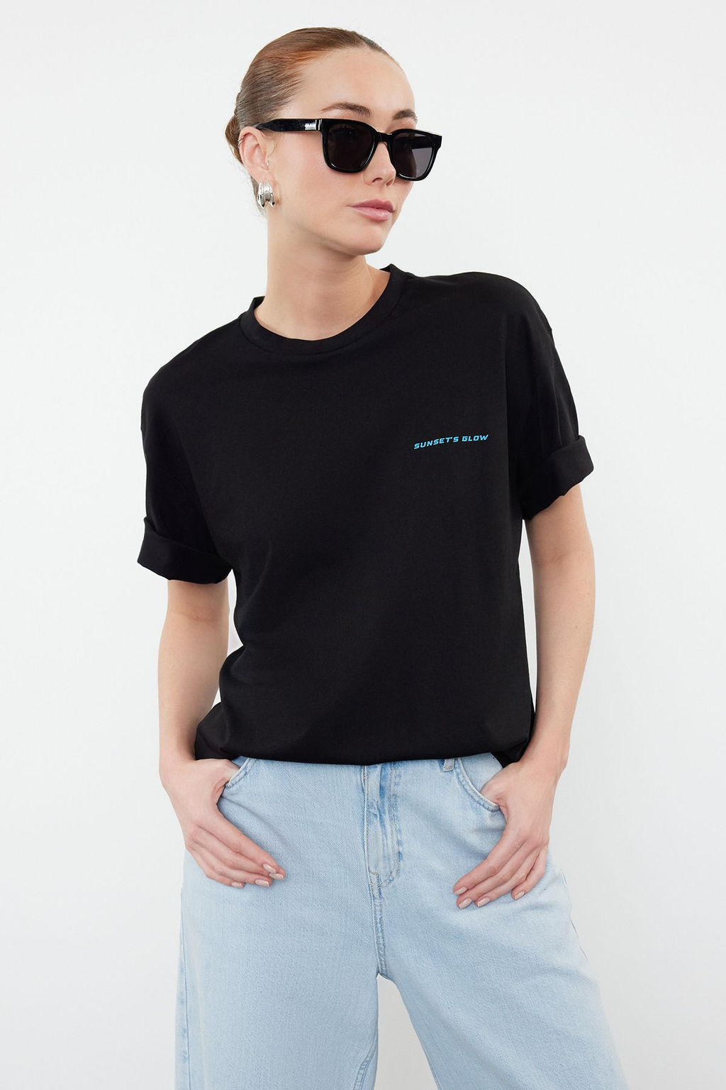 TRENDYOLMILLA Beyaz Premium %100 Pamuk Bask?l? Relaxed/Rahat Kal?p Orme T-Shirt TWOSS24TS00172  фото 17