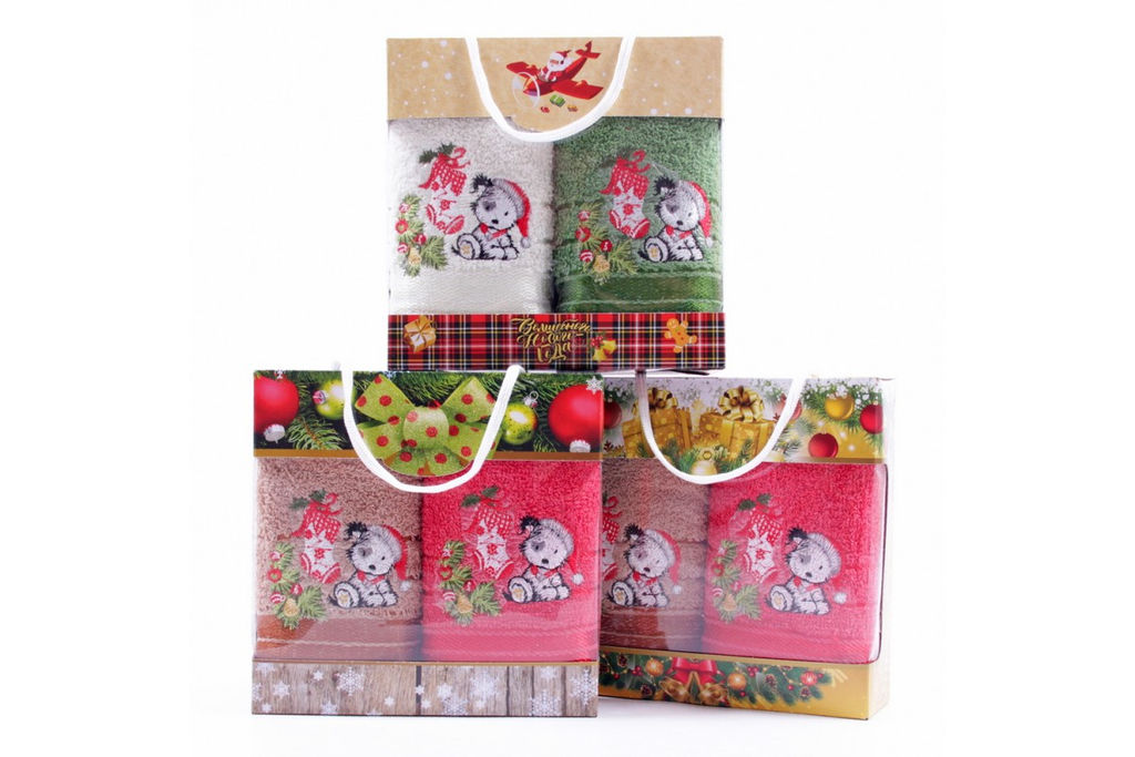 Набор полотенец махровых Новогодний щенок WR37 в сумочке Р+Р