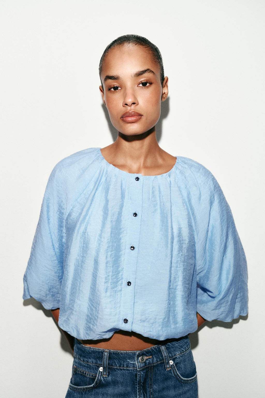 BLUSA FLUIDA GLOBO / Celeste - Zara фото 2