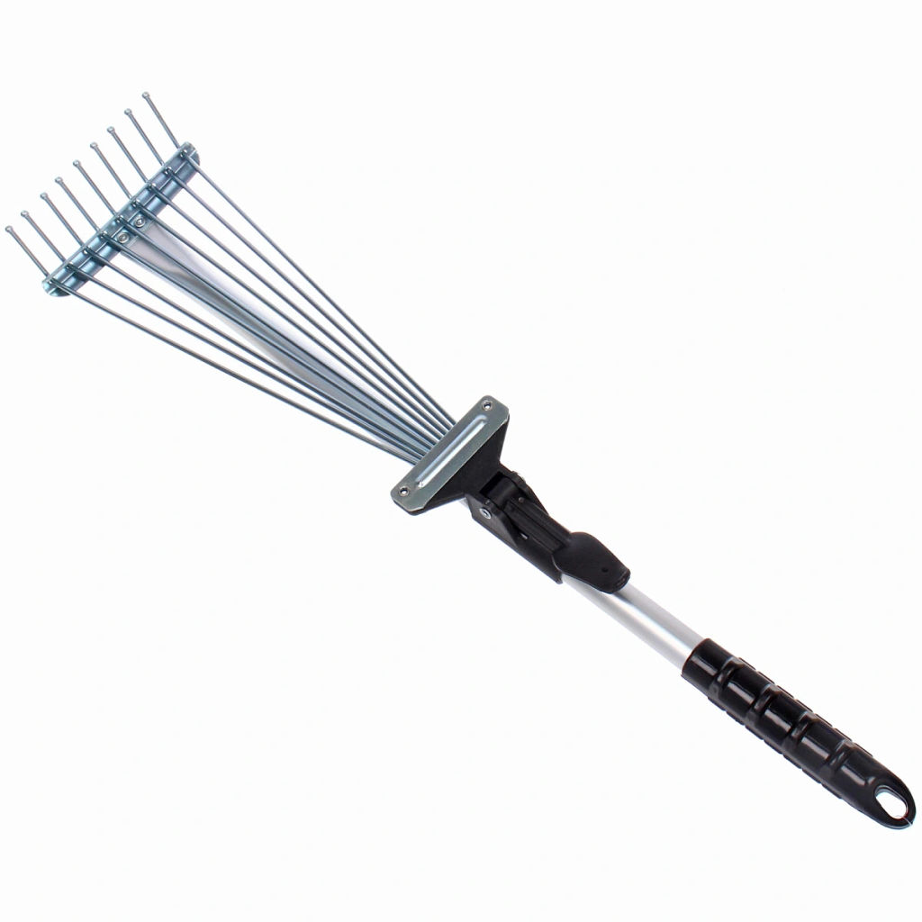 Грабли веерные раздвижные алюминивые малые с телескопическим черенком 9 зубьев 730мм ДоброСад