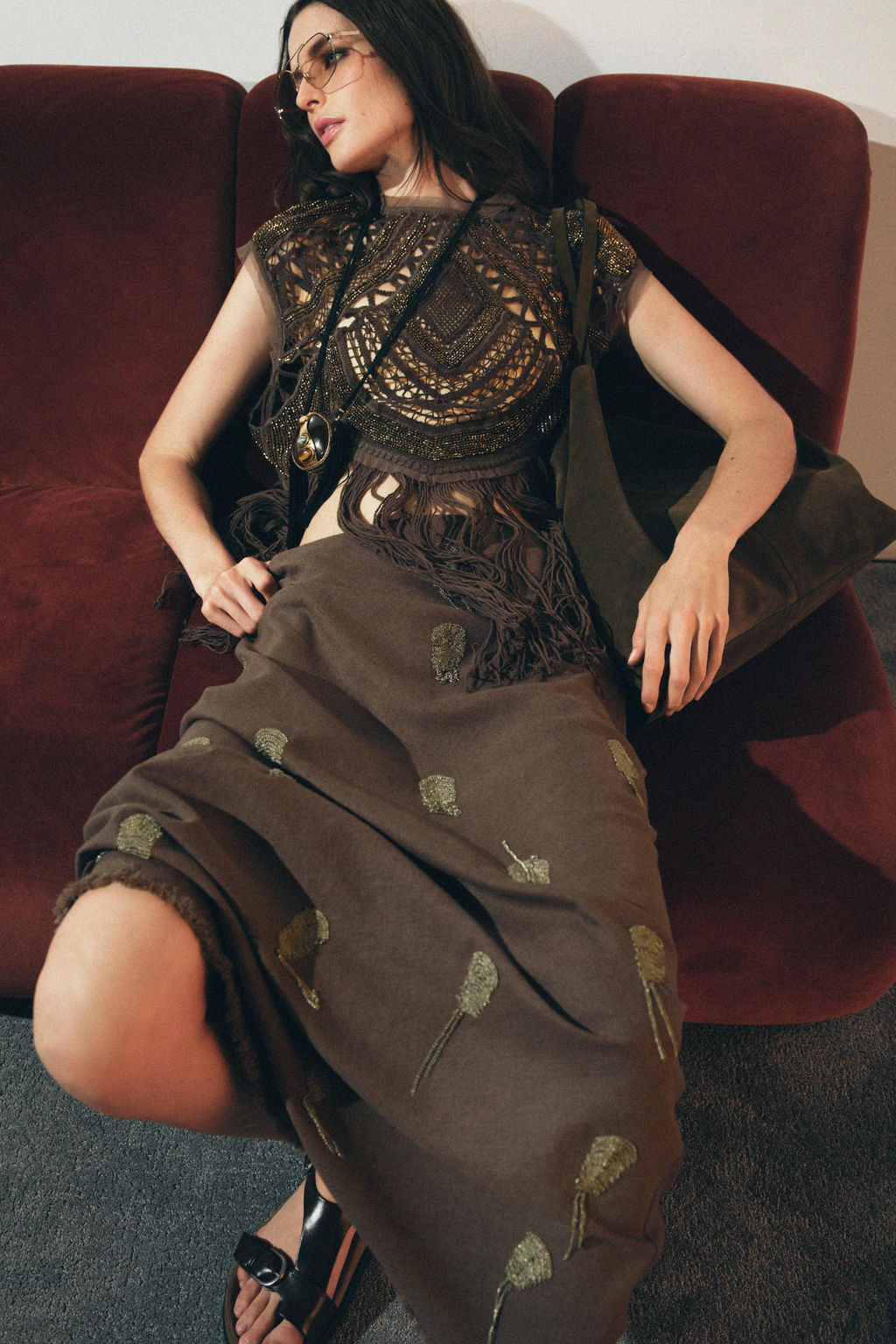 ZW COLLECTION EMBROIDERED LINEN BLEND SKIRT - Zara фото 4
