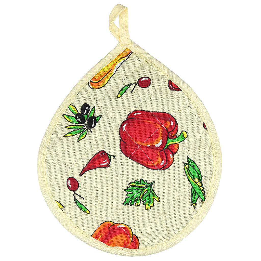 Кухонный комплект Перцы: прихватка-варежка 15х30см + прихватка 20х25см форма Капелька, рогожка 171г/м2, хлопок 100%, наполнитель - ватин 280г/м2, на пластмассовом подвесе, Домашняя мода (Россия)  фото 3