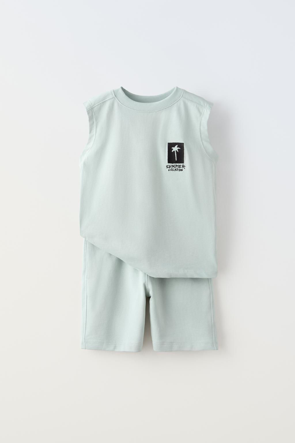 PAMUKLU ISLEMELI T-SHIRT VE BERMUDA SORT TAKIMI