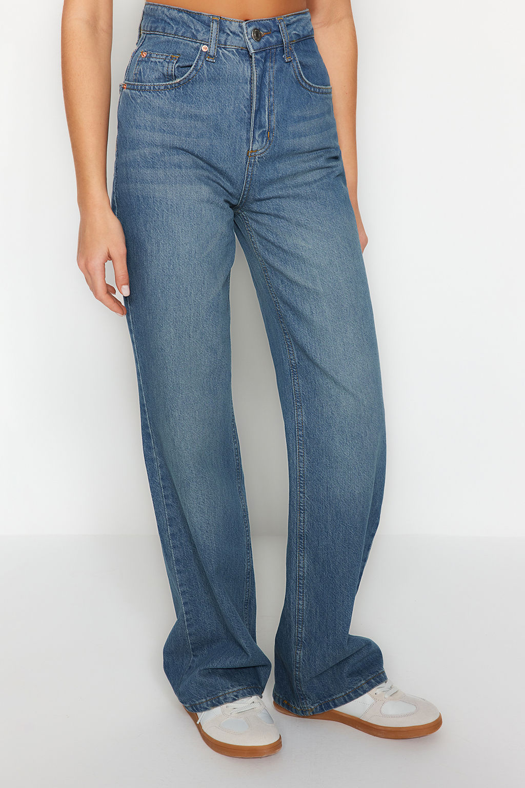 TRENDYOLMILLA Mavi More Sustainable Yuksek Bel Wide Leg Jeans TWOSS24JE00020  фото 4