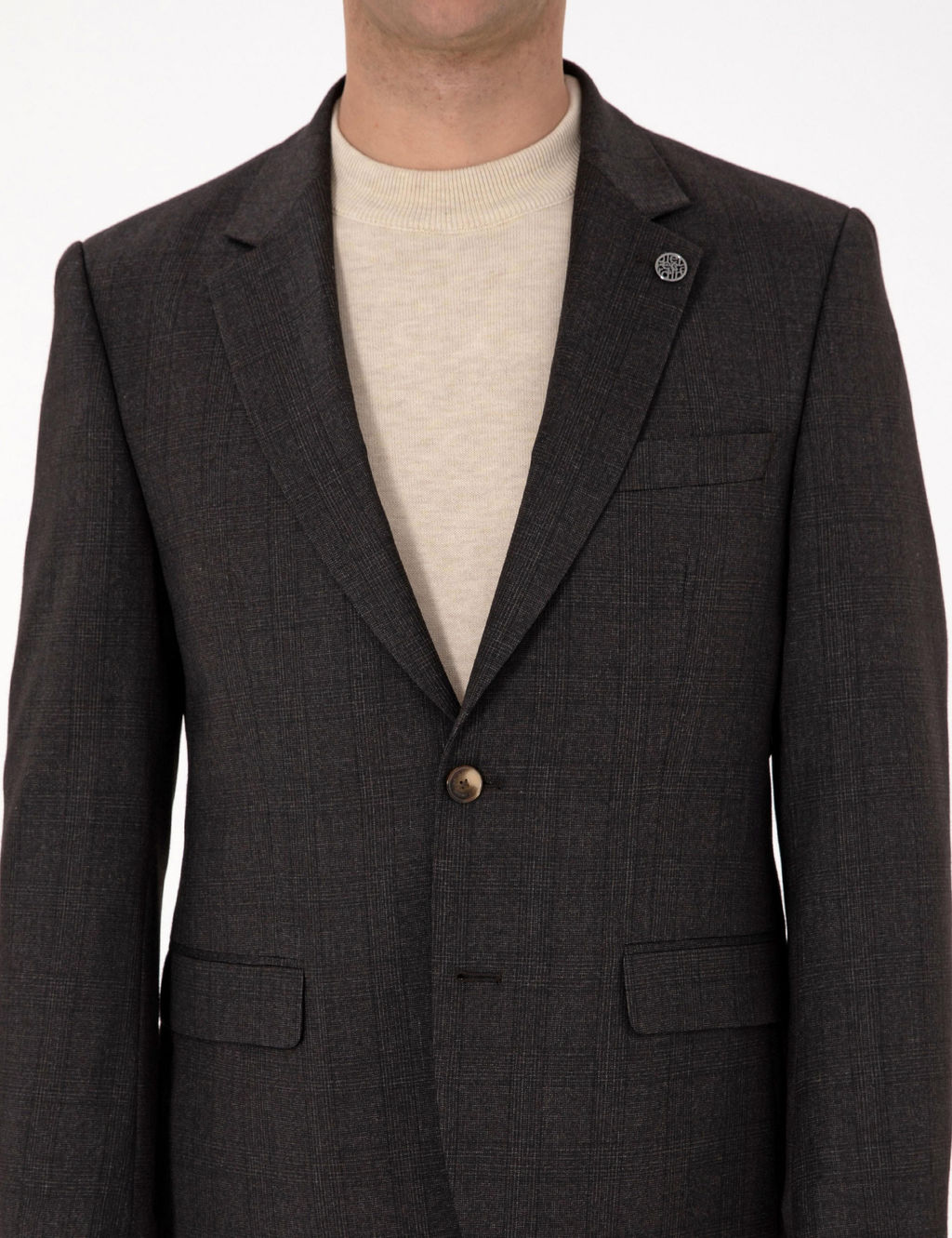 Kahverengi Slim Fit Y_n Kar___ml_ Ekose Tak_m Elbise
