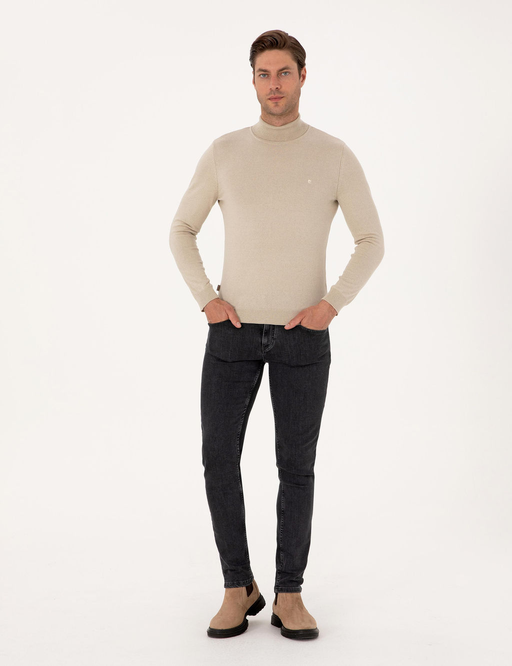 Kum Melanj Slim Fit Bal_k__ Yaka Basic Triko Kazak - Pierre cardin фото 4