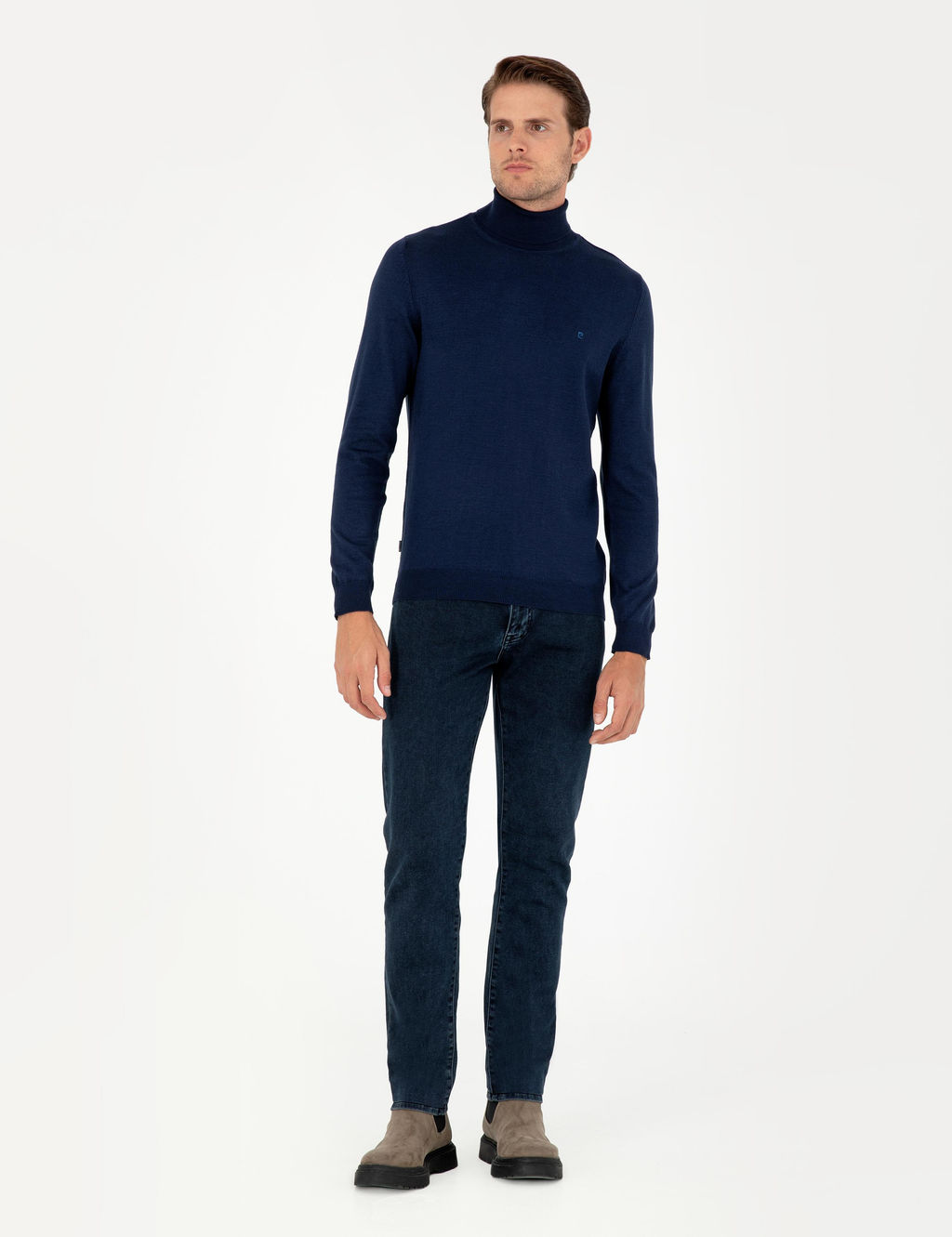 A__k Lacivert Slim Fit Bal_k__ Yaka Basic Triko Kazak - Pierre cardin фото 4
