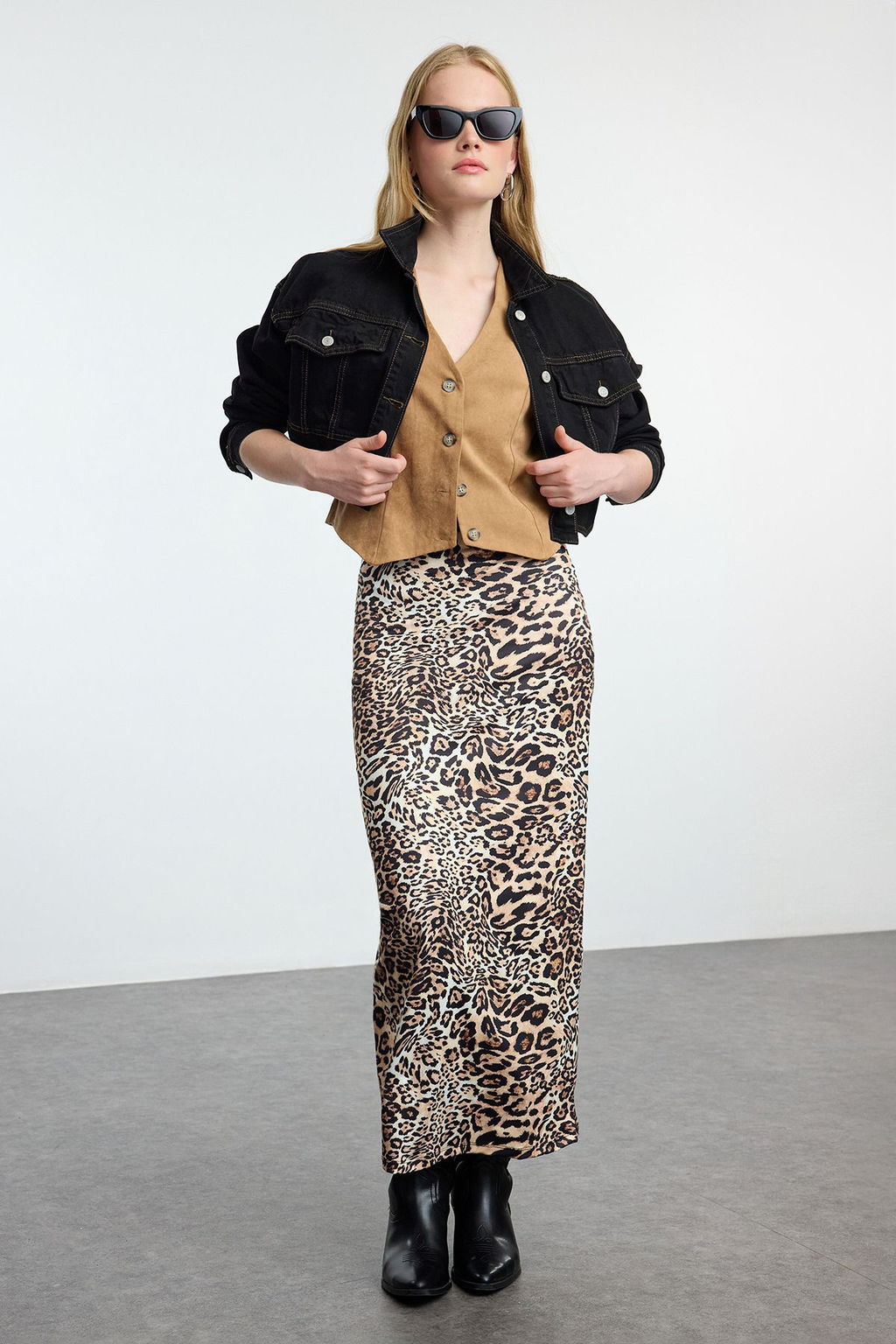 TRENDYOLMILLA Kahverengi Leopar Animal Bask?l? Beli Lastikli Maxi Kalem Etek TWOAW25ET00124  фото 2