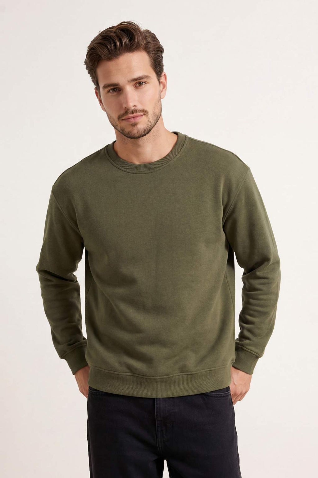 Haki Oversize/Genis Kesim Basic Ici Sardonlu Bisiklet Yaka Sweatshirt TMNAW26SW00047 - Trendyolmilla фото 4