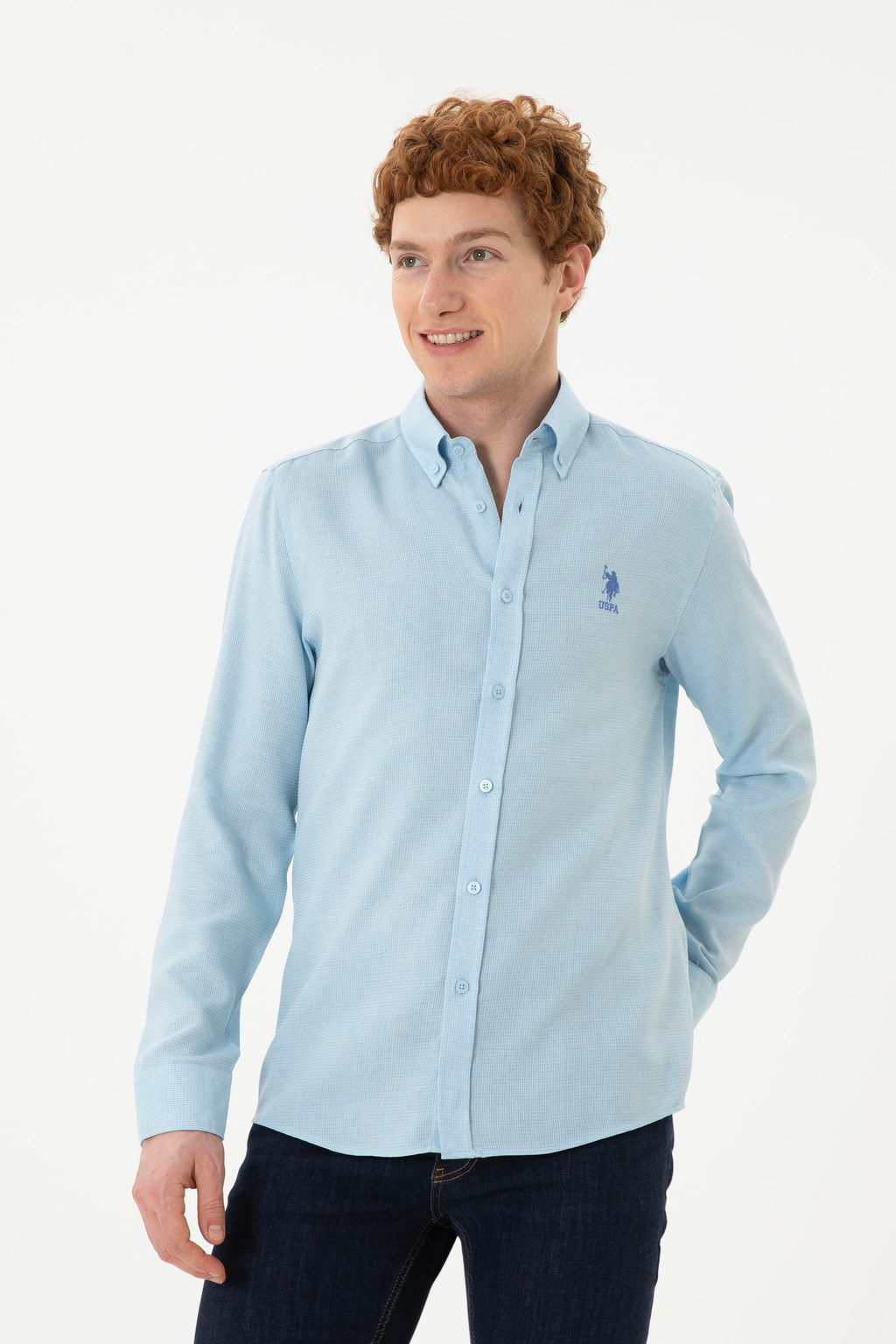 Мужская голубая рубашка с длинным рукавом - U.s. polo assn фото 10