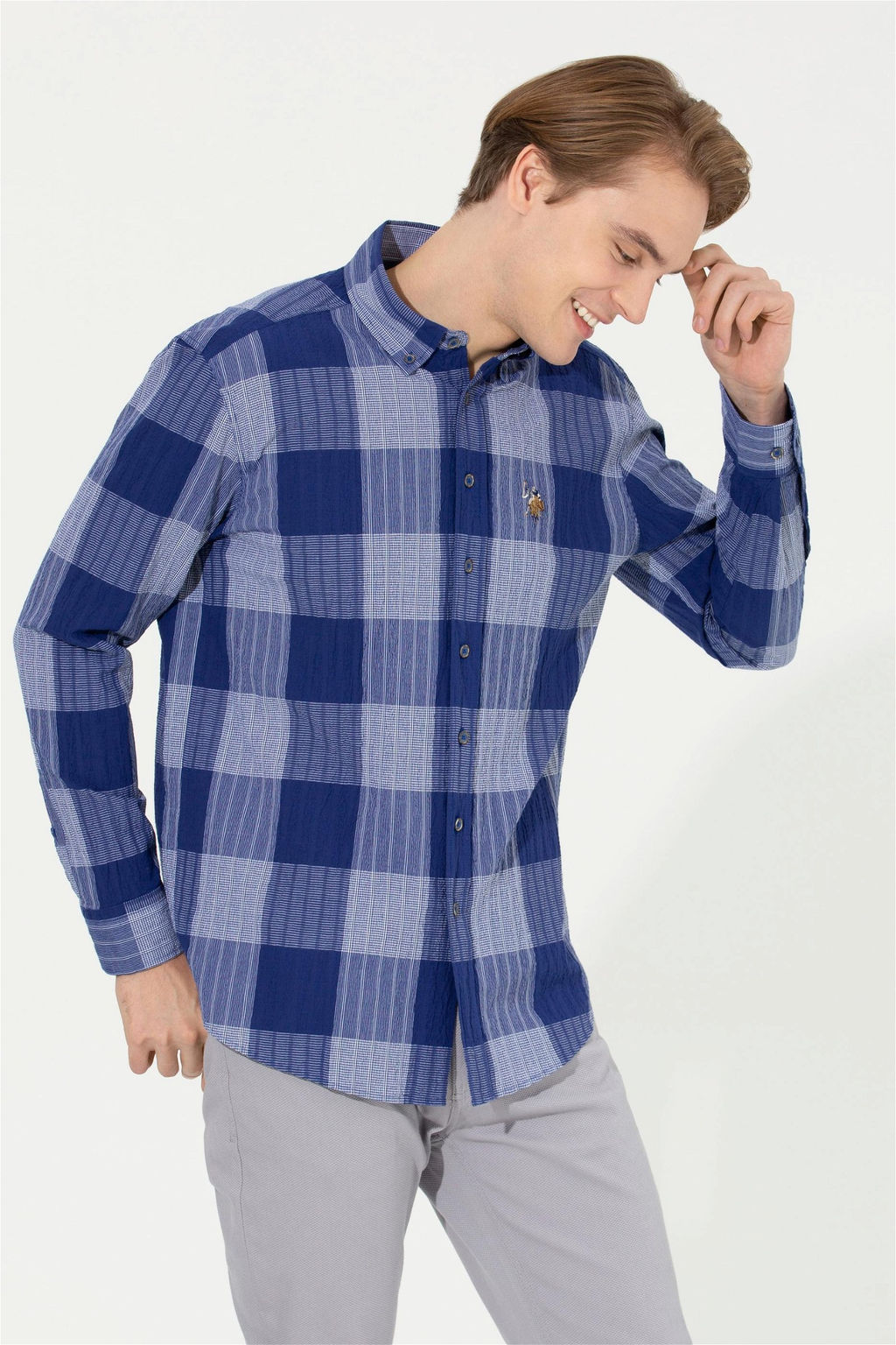 U. S. Polo Assn / Мужская синяя рубашка в клетку - U.s. polo assn фото 7