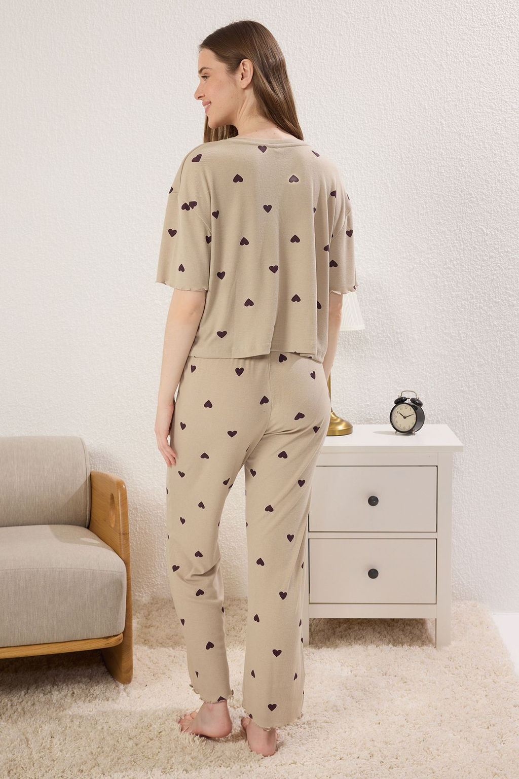 Trendyolmilla Mint Kalpli Slogan Lastik Detayl? Fitilli Orme Pijama Tak?m? THMSS24PT00404 фото 4