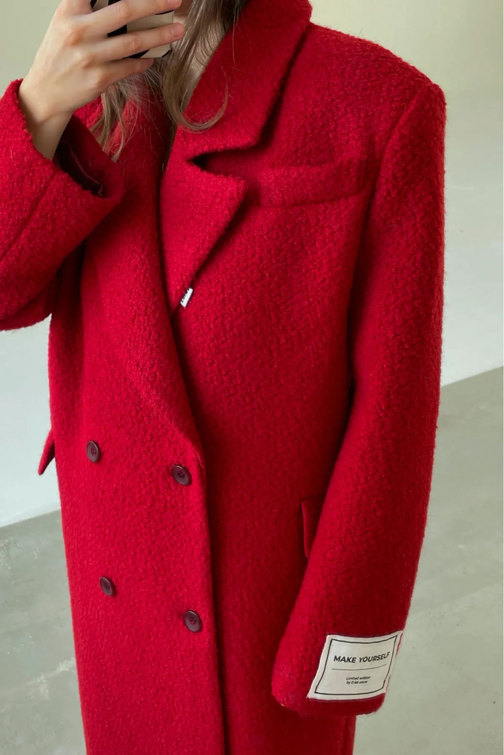 Пальто-макси из вареной шерсти Насыщенный красный - Erist store фото 2