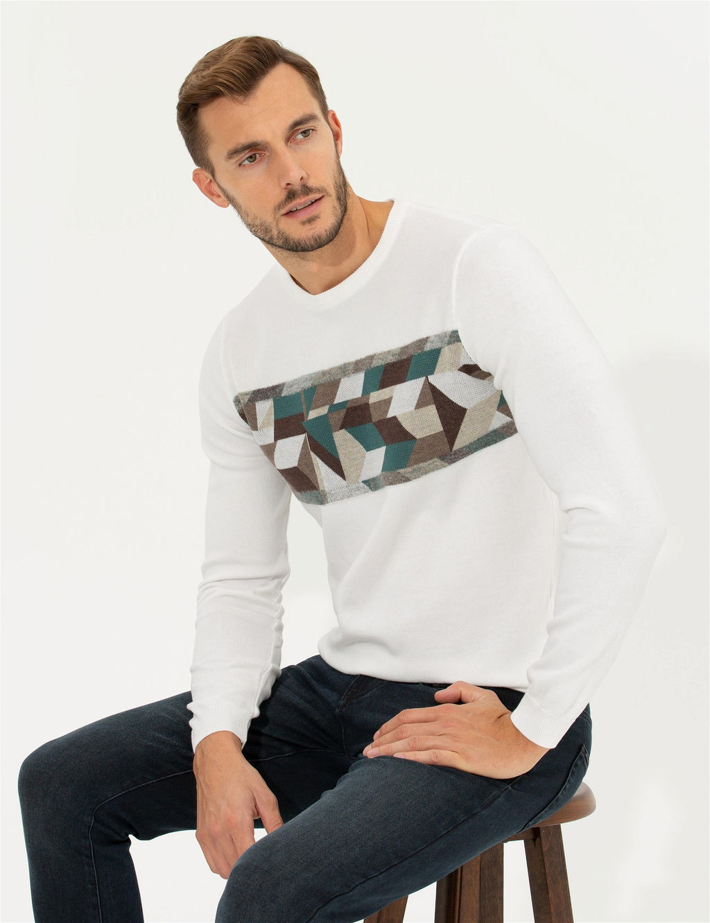 Ekru Slim Fit Bisiklet Yaka Triko Kazak - Pierre cardin фото 2