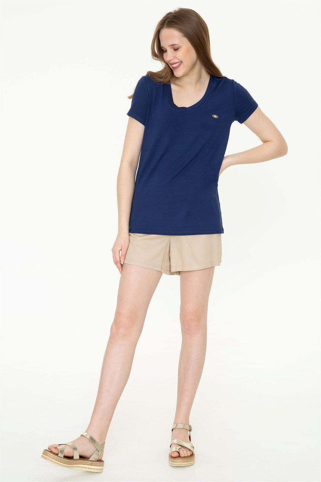 Женская темно-синяя футболка с V-образным вырезом Basic - U.s. polo assn фото 10
