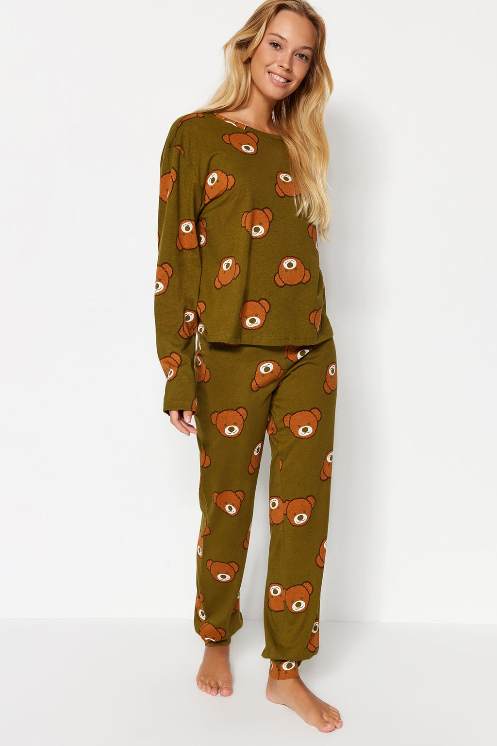 Trendyolmilla Siyah %100 Pamuklu Ay?c?kl? Orme Pijama Tak?m? THMAW23PT00514  фото 15