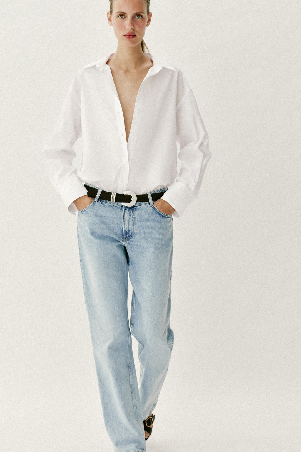 CAMISA B?SICA POPEL?N / Blanco - Zara фото 5