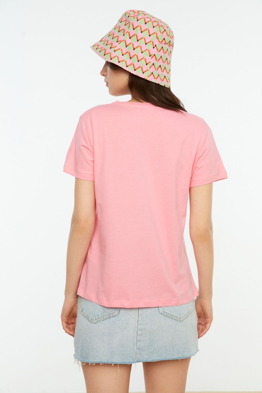 Pembe-Mint %100 Pamuk Suprem Bisiklet Yaka 2li Paket Orme T-Shirt TWOSS20TS0141