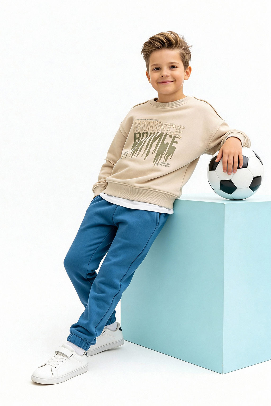 Bej*001 Erkek Cocuk Pamuklu Slogan Bask?l? Kapusonlu Regular Orme Sweatshirt TKDAW26SW00018 - Trendyolmilla фото 4