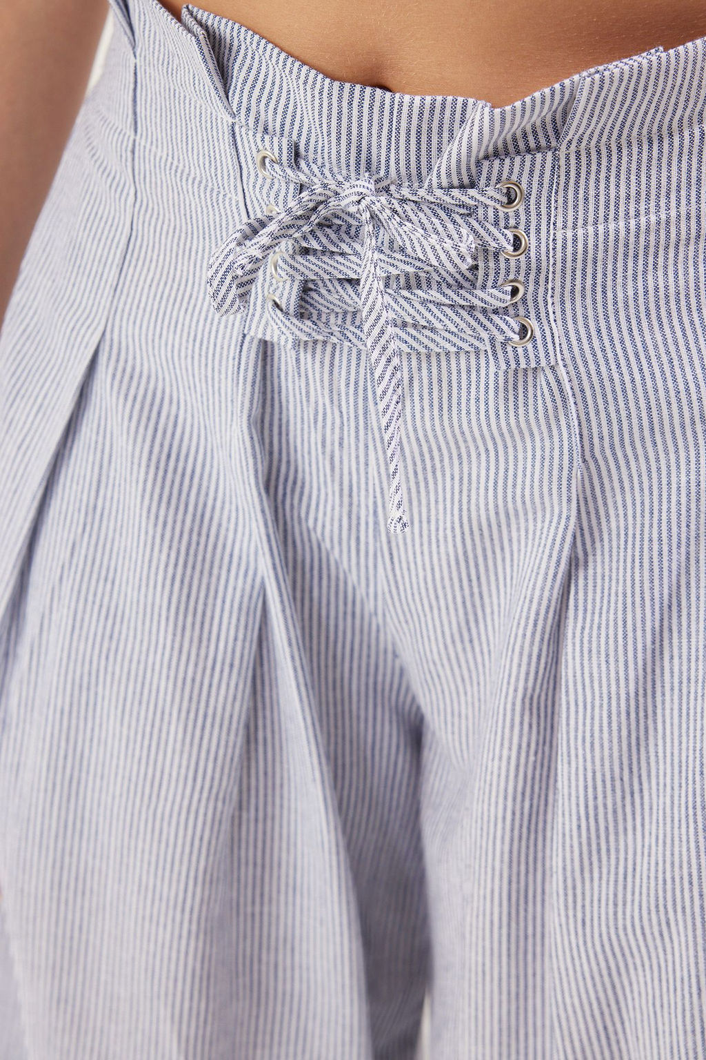 Cok Renkli Cizgili Keten Gorunumlu Wide Leg/Genis Paca Dokuma Pantolon TWOSS25PL00032 Palazzo