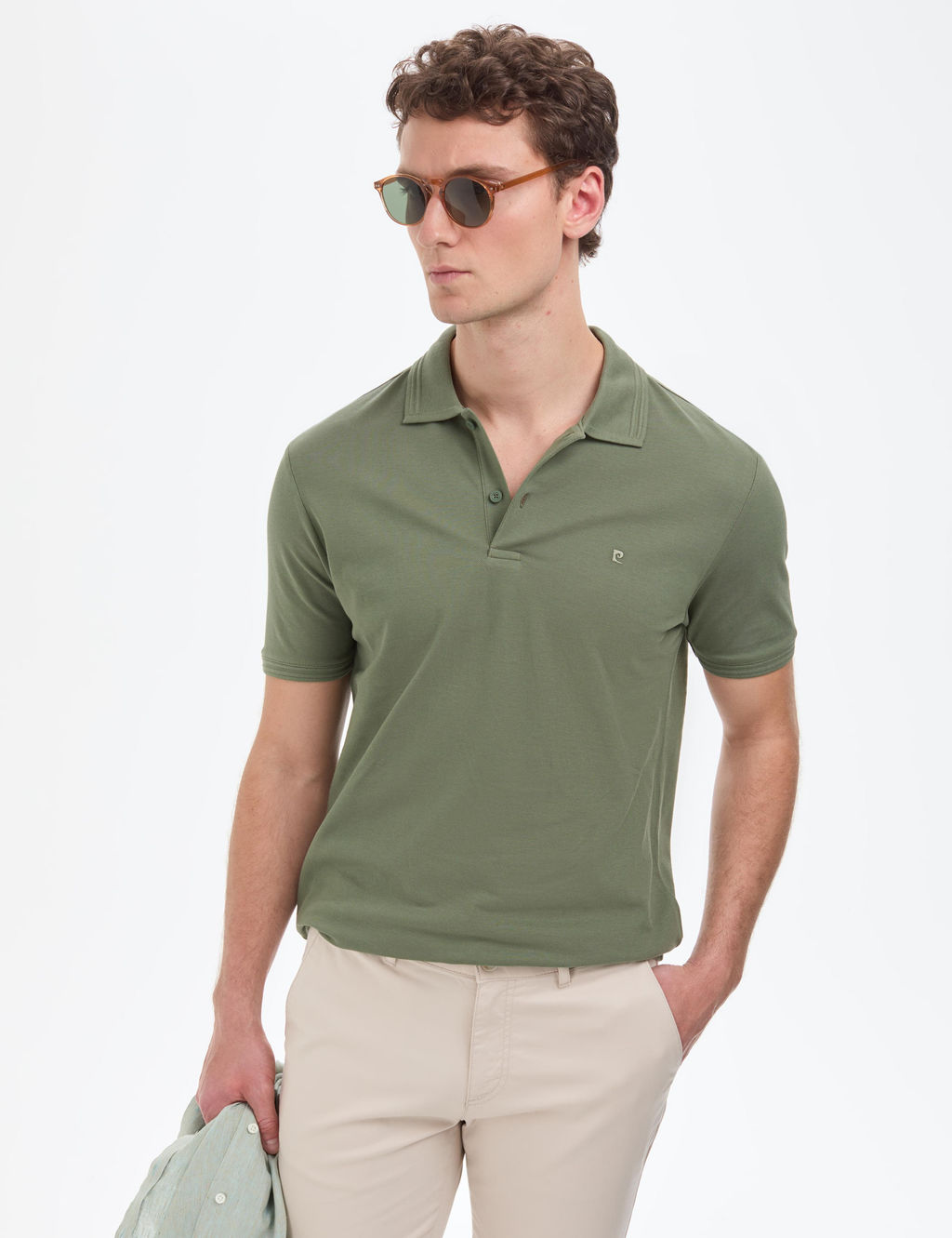 Haki Regular Fit %100 Pamuk K_vr_lmaz Polo Yaka Basic Ti__rt