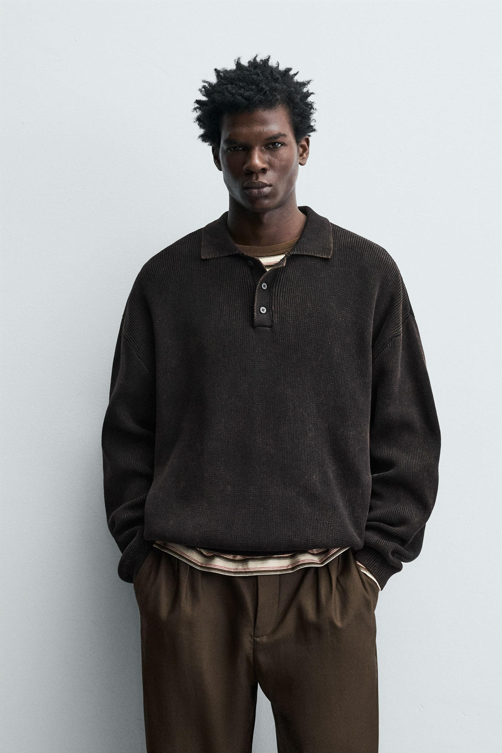 WASHED KNITTED POLO SHIRT