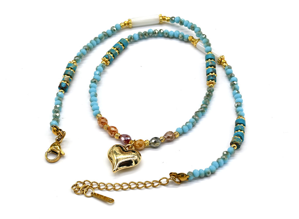 Чокер Сердце из циркона рондель 3*2мм цв.бирюзовый, 41см