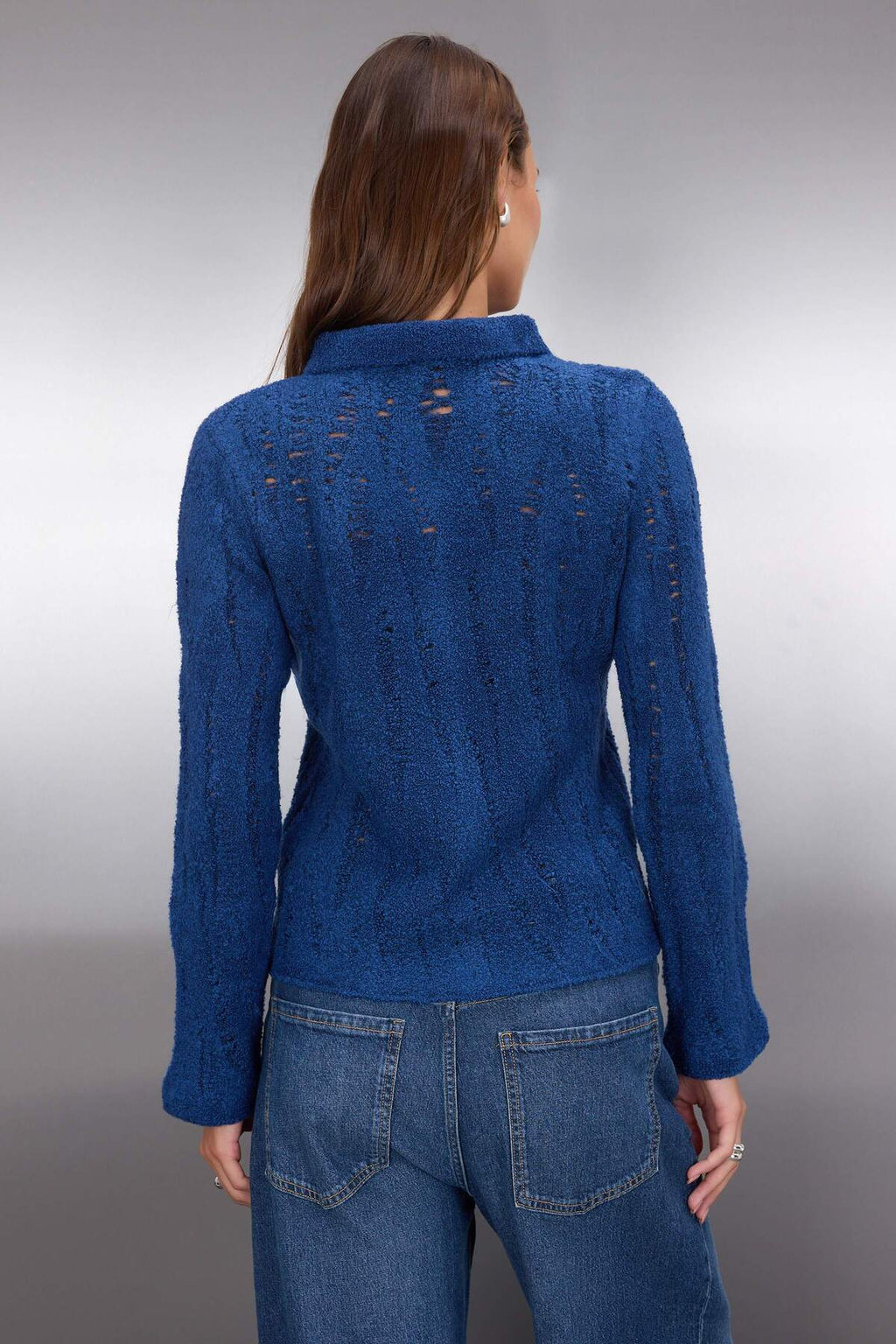 Indigo Fitted/Vucuda Oturan Buklet Iplikli Triko H?rka TWOAW26HI00192