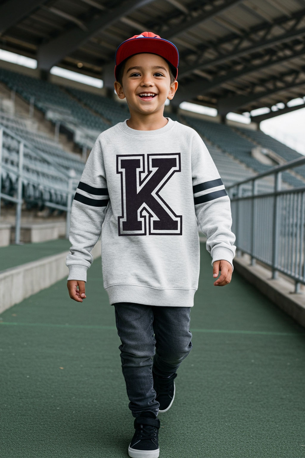 Gri Melanj Polarl? Erkek Cocuk Slogan Bask?l? Okul Pamuklu Orme Sweatshirt TKDAW25SW00014