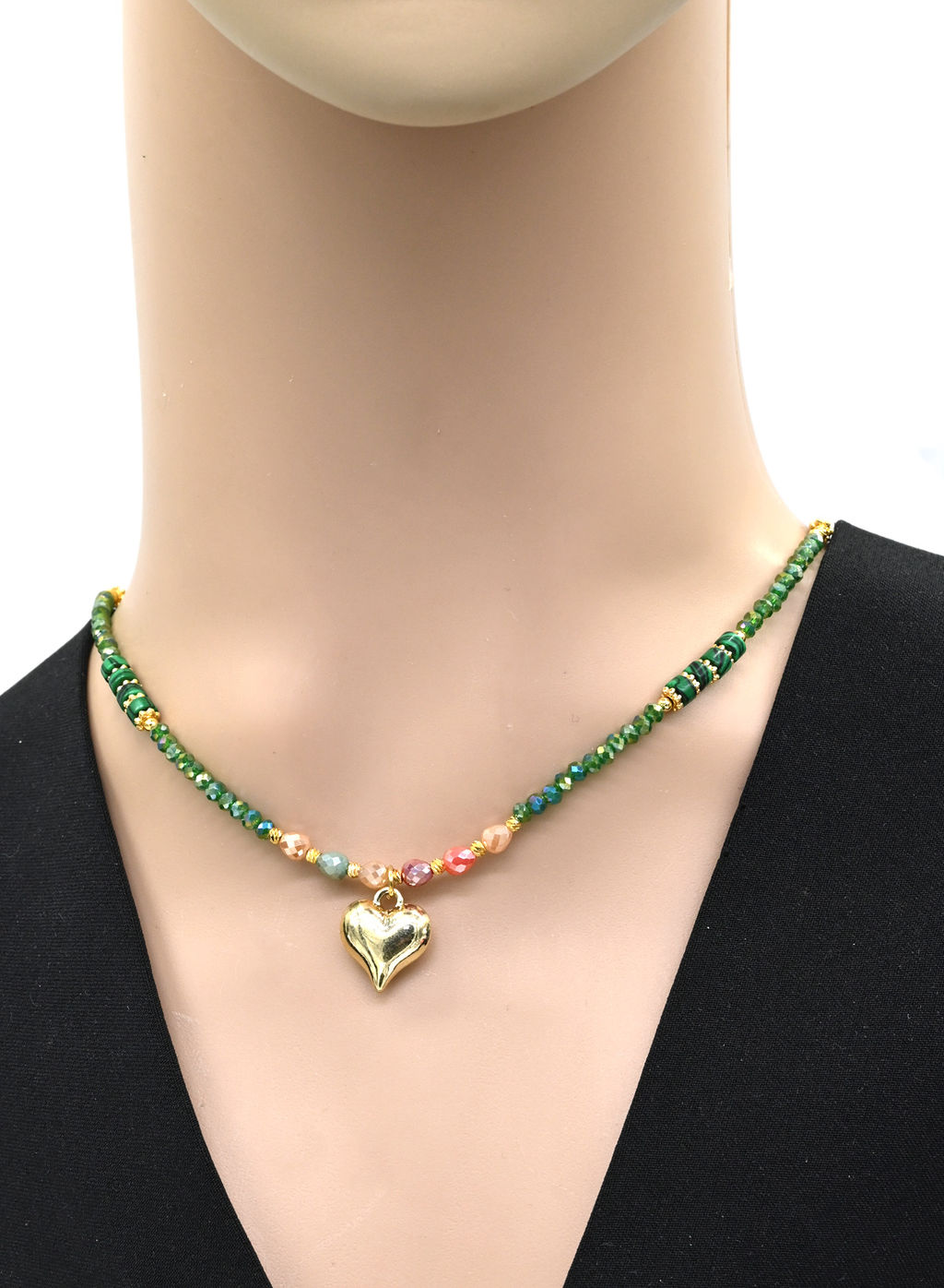 Чокер Сердце из циркона рондель 3*2мм цв.зеленый, 41см