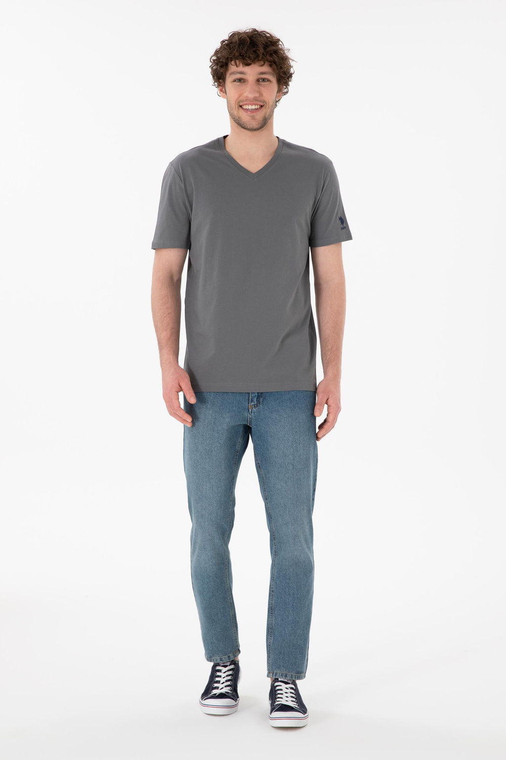 Erkek Regular Fit V Yaka Antrasit Basic Ti__rt Sepette S_rpriz _ndirim - U.s. polo assn фото 5