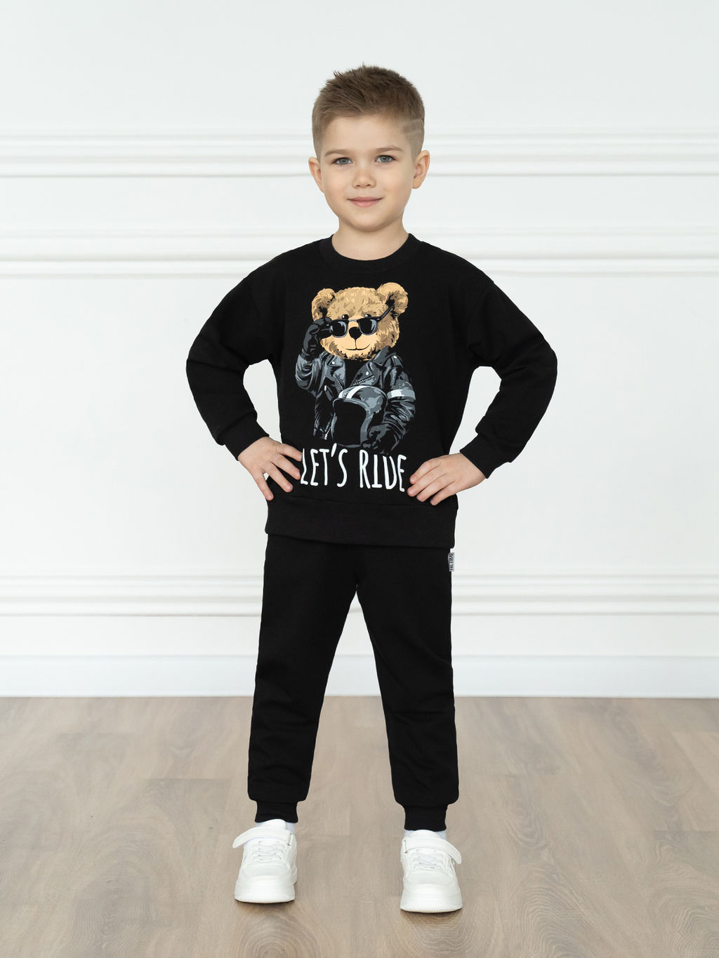 Костюм детский черный тедди байкер 7045г (98, 56)