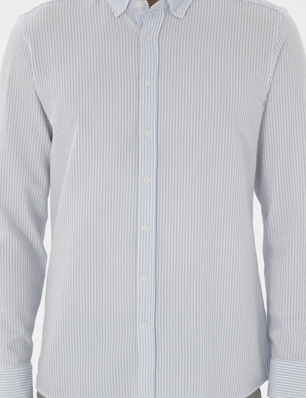 A__k Mavi Slim Fit _izgili Uzun Kollu G_mlek