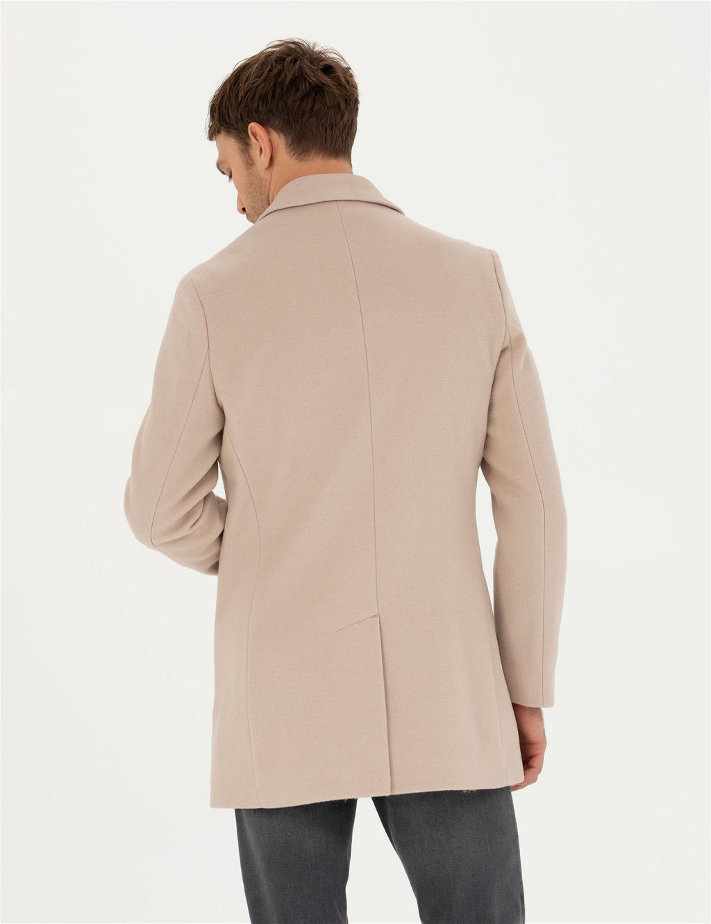 Bej Ekstra Slim Fit Y_n Kar___ml_ Ka_e Kaban - Pierre cardin фото 5