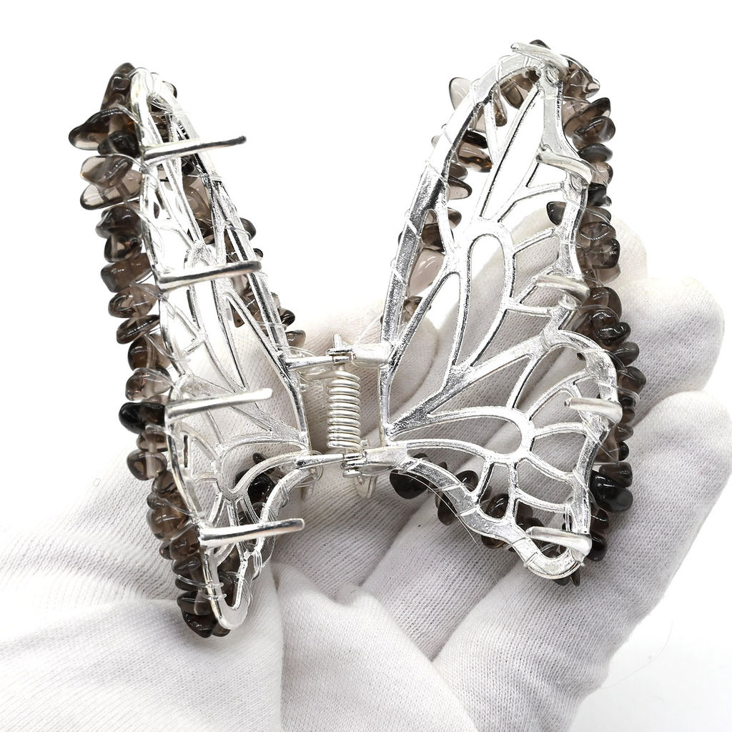 Заколка краб для волос бабочка с раухтопазом 8*3,5*5см