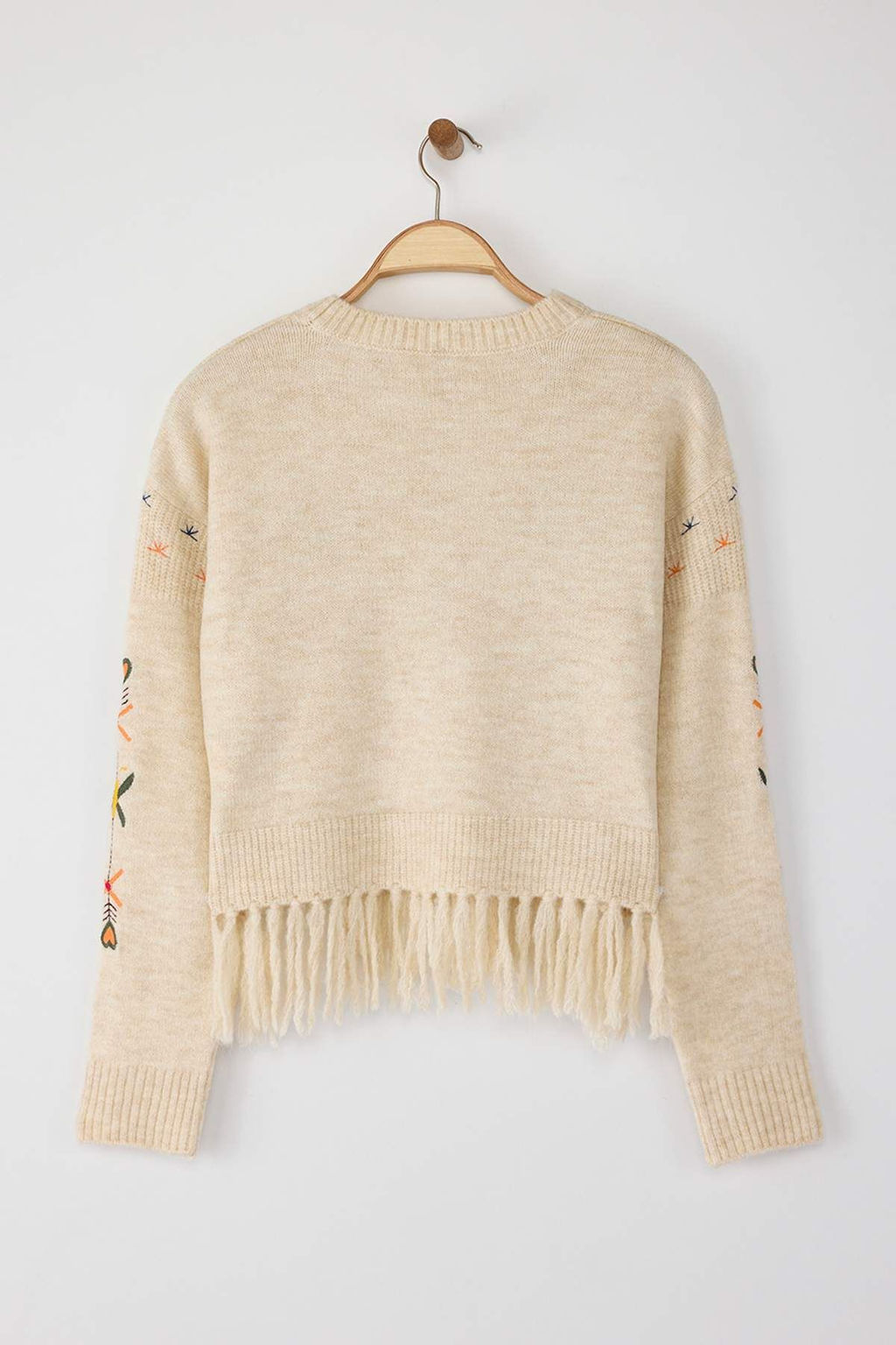 Ekru Yumusak Dokulu Puskullu Nak?s Islemeli Triko Kazak TWOAW25KZ00396 - Trendyolmilla фото 7