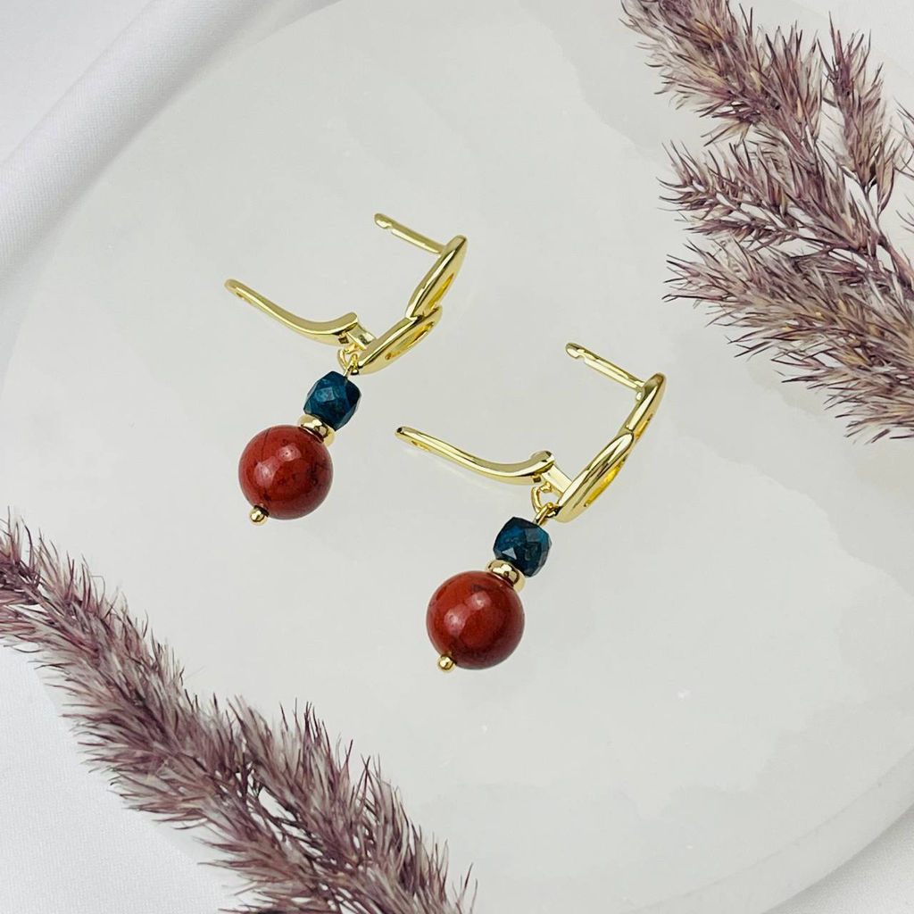 Серьги двойные из кирпичной Яшмы и Хризоколлы - Радуга самоцветов фото 3