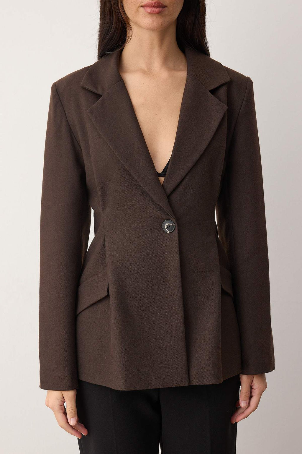 EXCLUSIVE Ozel Koleksiyon Kahverengi Fitted Kase Blazer Ceket TWOAW26BC00054