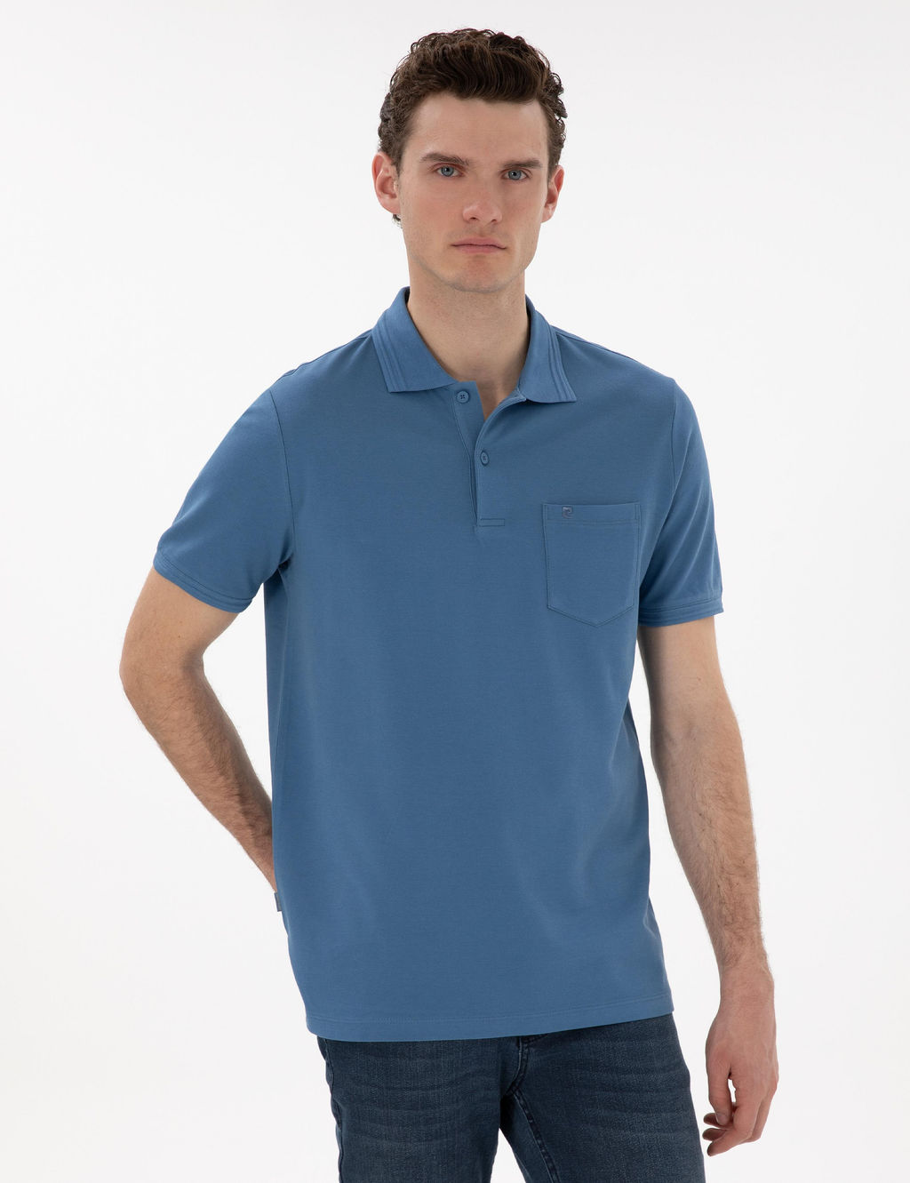 Koyu Mavi Regular Fit %100 Pamuk Polo Yaka Basic Ti__rt