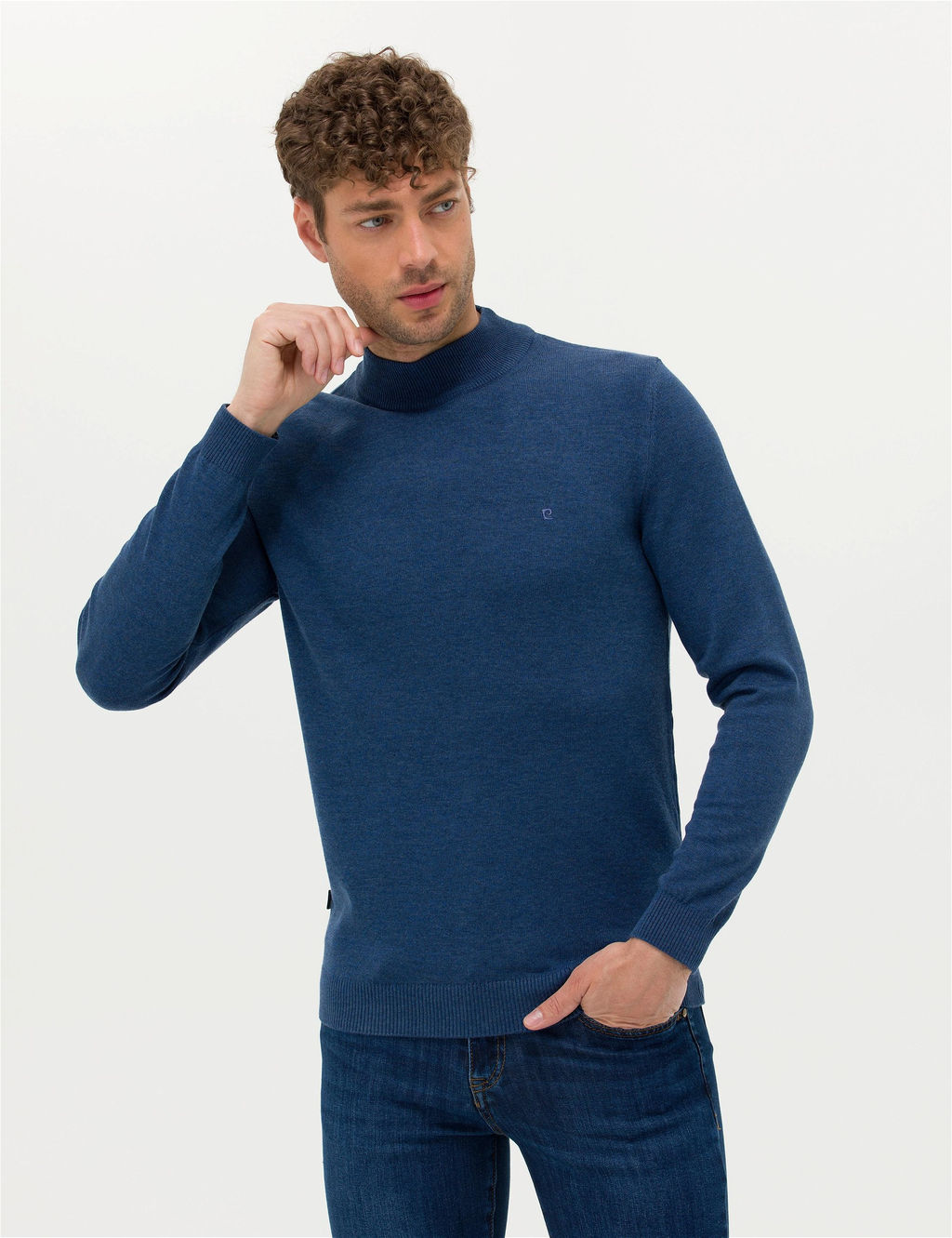 _ndigo Melanj Slim Fit Yar_m Bal_k__ Yaka Basic Triko Kazak
