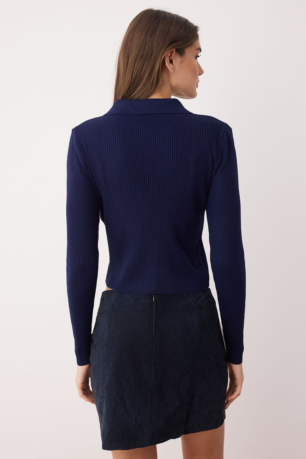 Ekru*001-Lacivert Crop Renk Bloklu-Duz 2li Triko H?rka TWOAW26HI00127 - Trendyolmilla фото 16