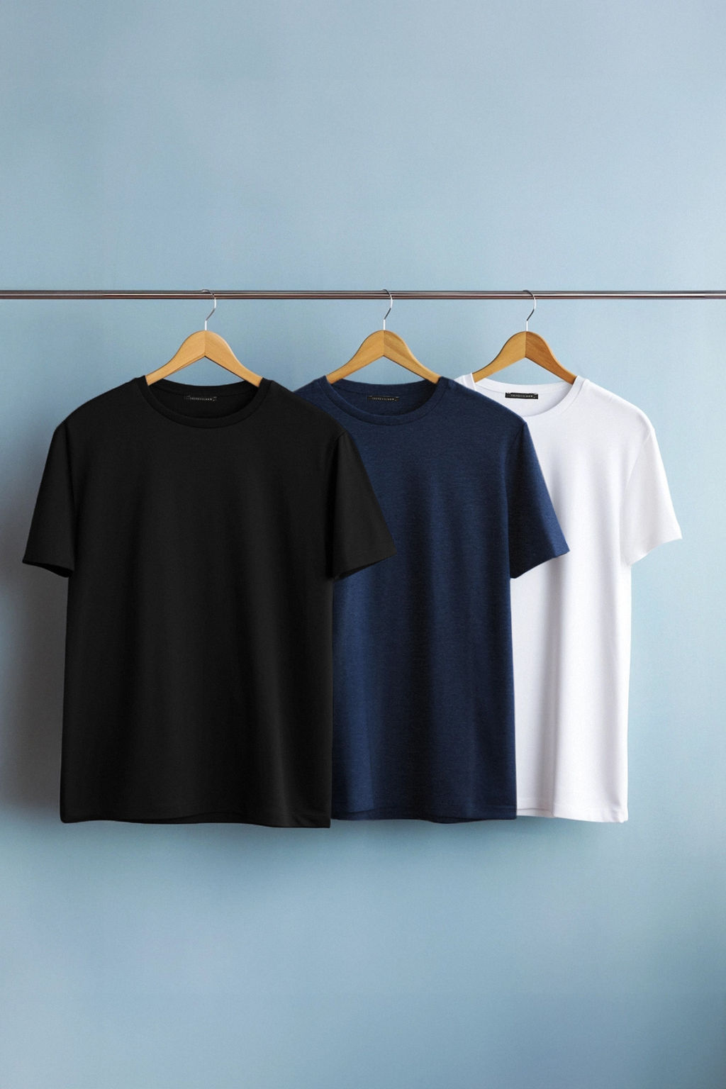Lacivert-Siyah-Beyaz Slim/Dar Bisiklet Yaka Basic %100 Pamuklu 3lu Paket T-Shirt TMNSS19BO0007