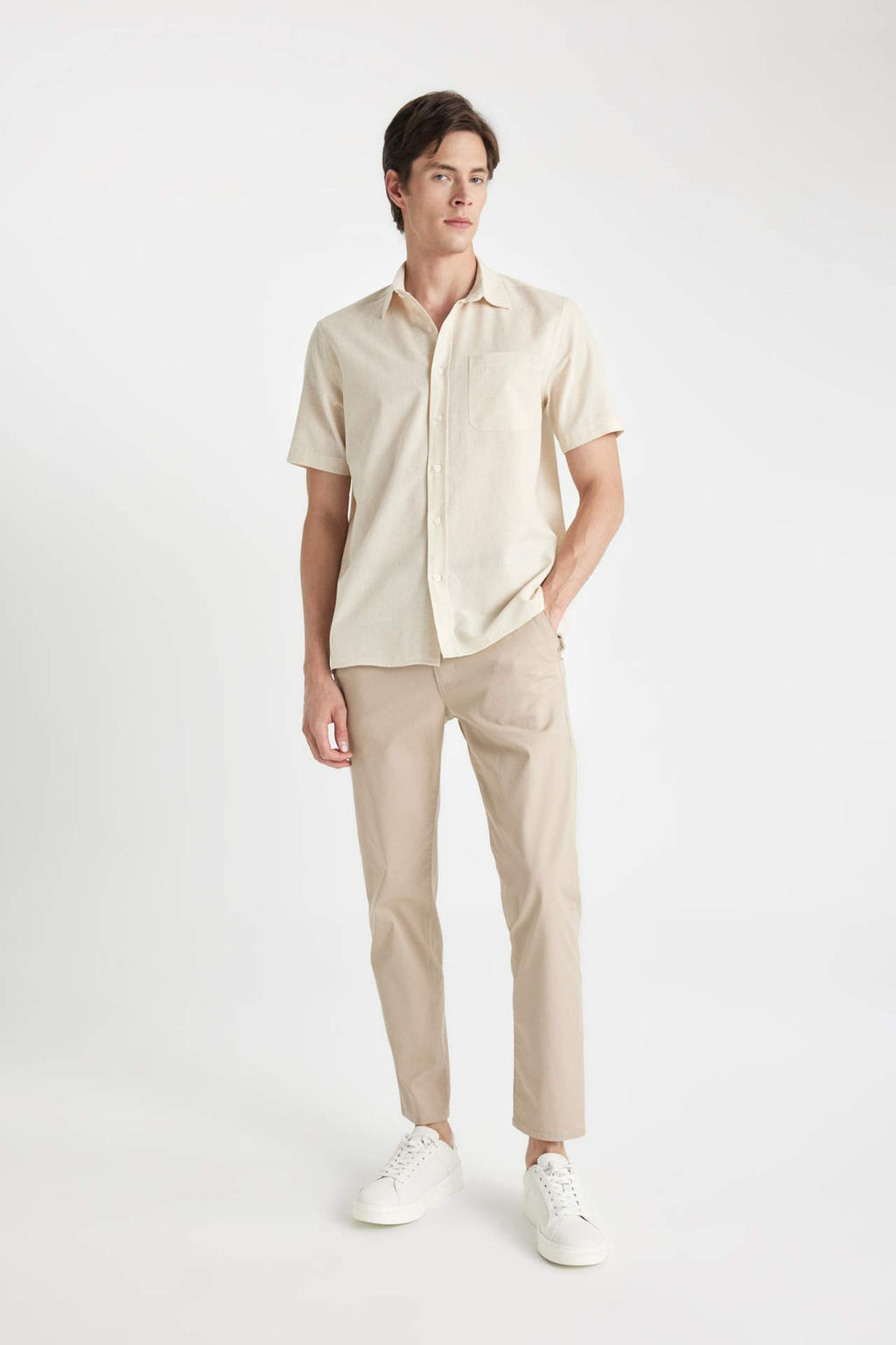 Regular Fit Normal Kesim Yazl?k Twill Chino Kanvas Pantolon Cepli Duz Paca - Defacto фото 7