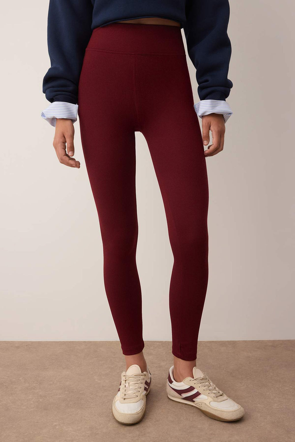 Bordo Yuksek Bel Basic Beli Lastikli Interlok Orme Tayt TWOAW20TA0047