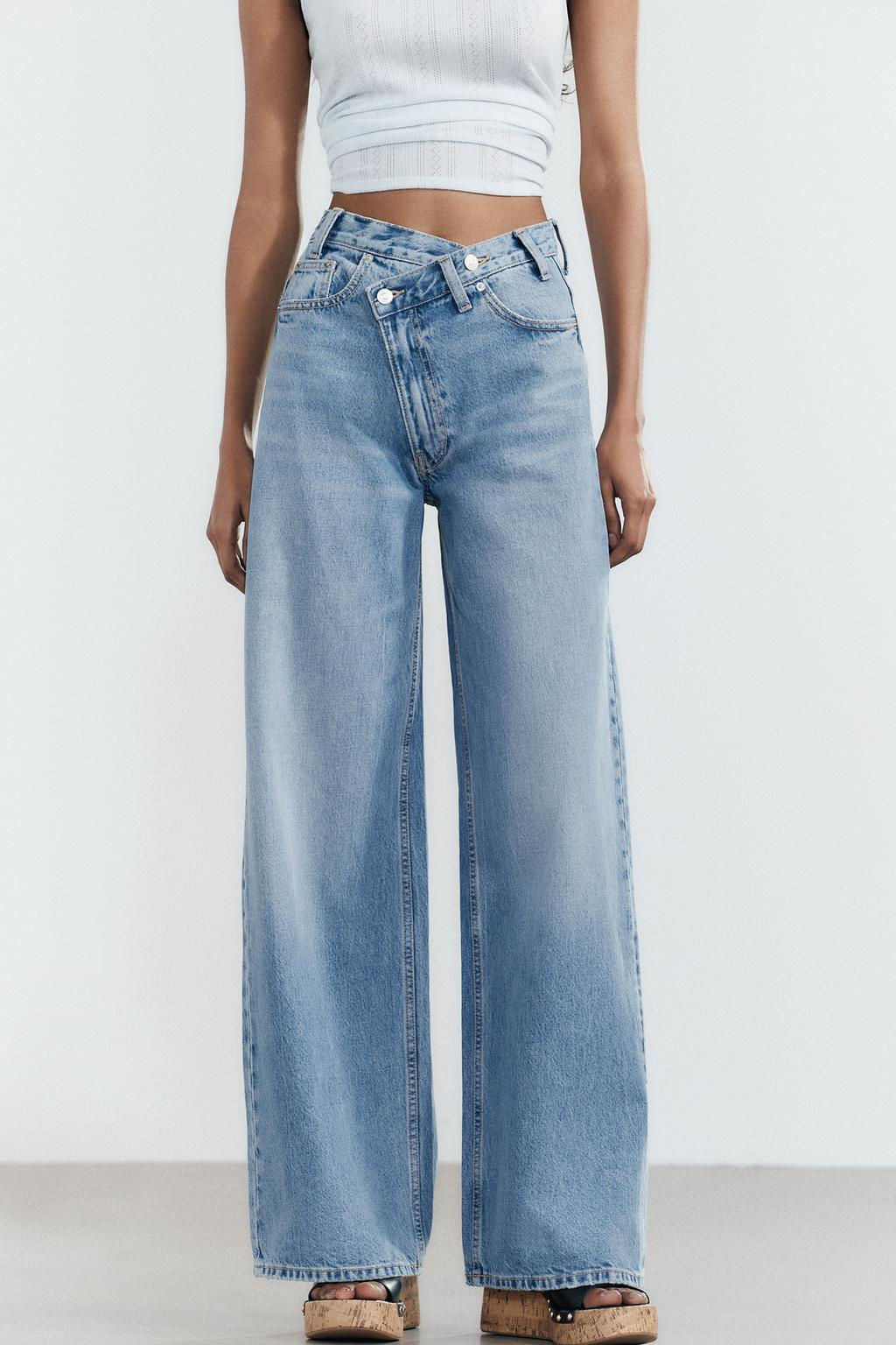 HIGH-WAIST TRF WIDE-LEG CROSSOVER WAIST JEANS - Zara фото 3