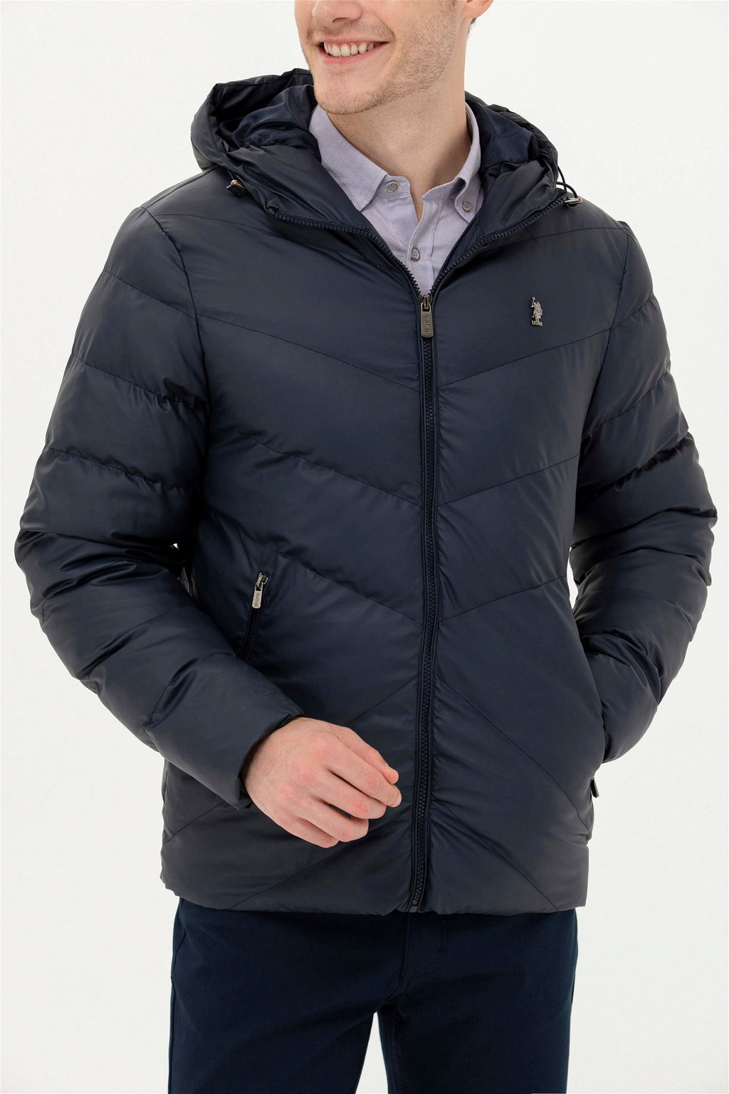 Мужская темно-синяя кожаная куртка - U.s. polo assn фото 6