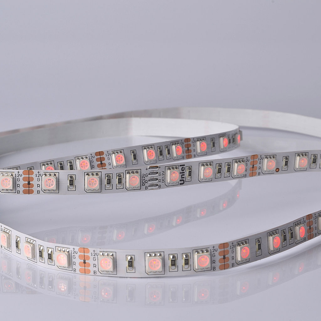 ULS-M25-5050-60LED/m-10mm-IP20-DC12V-14,4W/m-5M-RGB PROFI Гибкая светодиодная лента на самоклеящейся основе. Катушка 5м. в герметичной упаковке. RGB. ТМ Uniel.