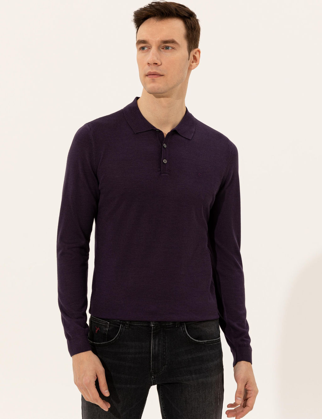 Mor Slim Fit Polo Yaka Basic Triko Kazak